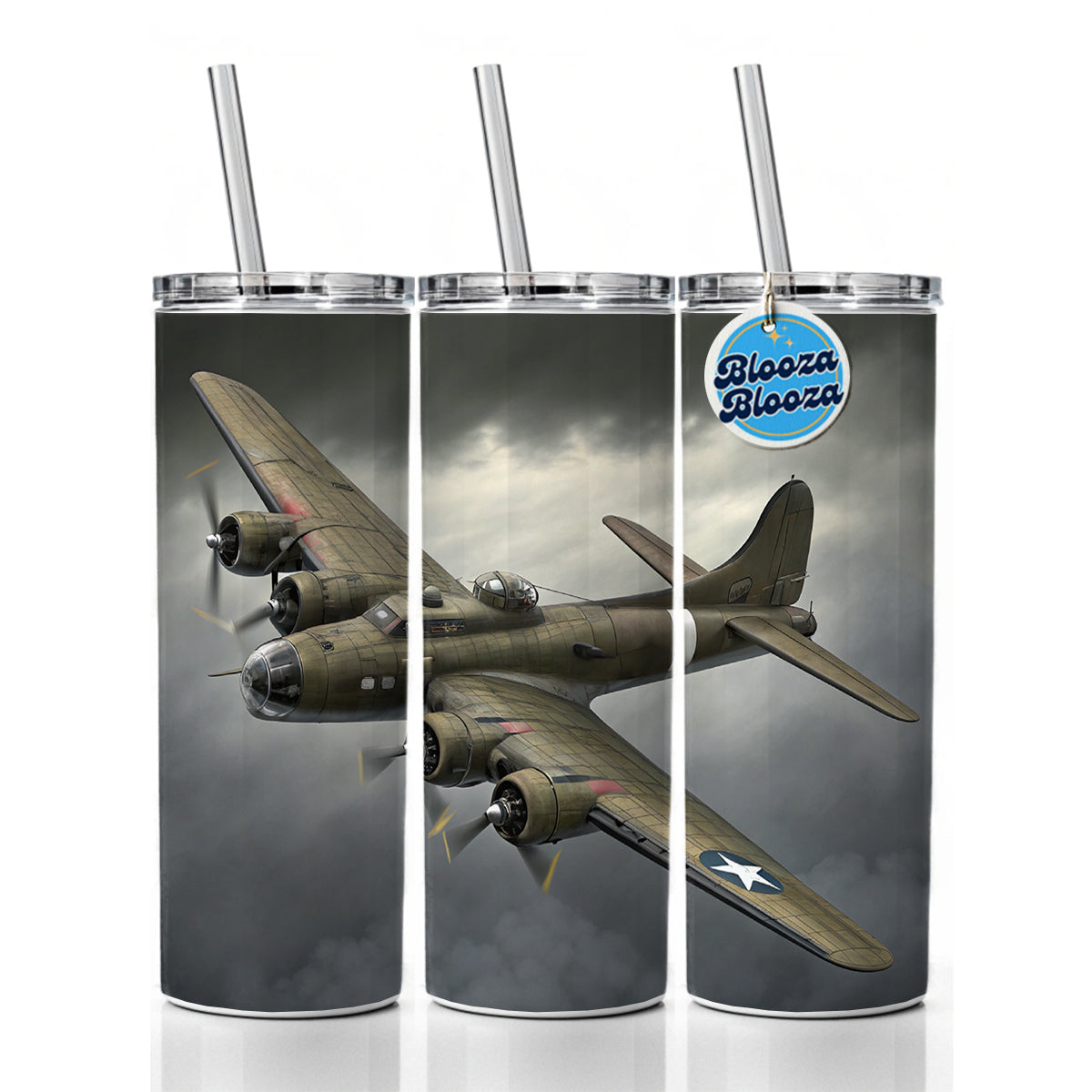 WWII B-17 Flying Fortress Heavy Bomber US Air Force Skinny Tumbler 20oz with Straw Insulated Water Bottle Gift