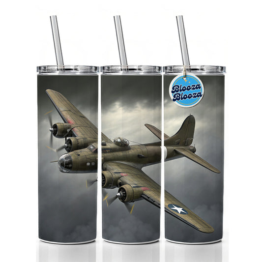 WWII B-17 Flying Fortress Heavy Bomber US Air Force Skinny Tumbler 20oz with Straw Insulated Water Bottle Gift