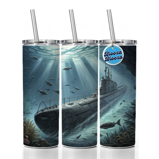 WWII German U-Boat Submarine Skinny Tumbler 20oz with Straw Insulated Water Bottle Gift