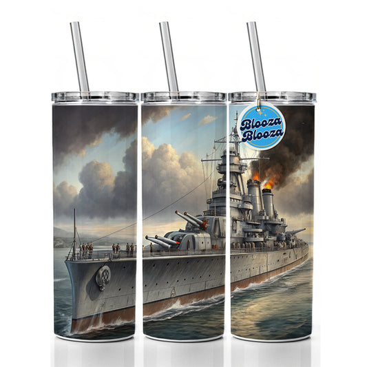 WWII Heavy Cruiser Skinny Tumbler 20oz with Straw Insulated Water Bottle Gift