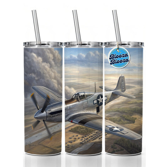 WWII Mustang Fighter Plane In Flight Skinny Tumbler 20oz with Straw Insulated Water Bottle Gift