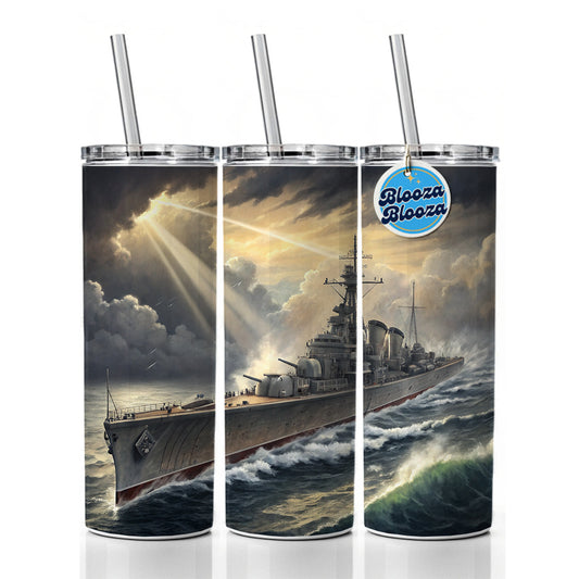 WWII Navy Destroyer After Storm Skinny Tumbler 20oz with Straw Insulated Water Bottle Gift