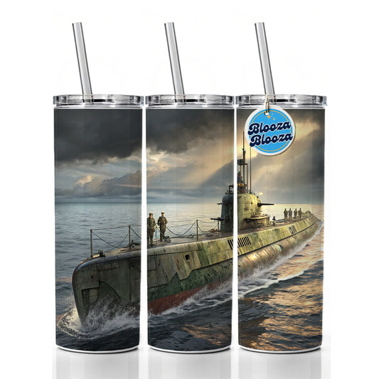 WWII Submarine Running On Surface Skinny Tumbler 20oz with Straw Insulated Water Bottle Gift