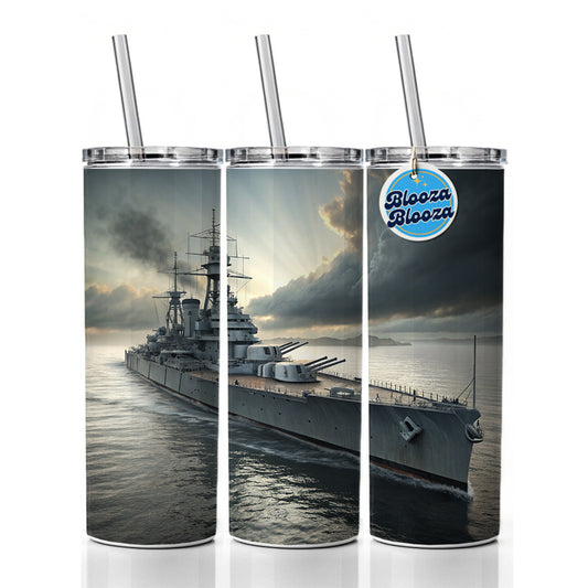 WWII US Navy Battleship At Sea Skinny Tumbler 20oz with Straw Insulated Water Bottle Gift