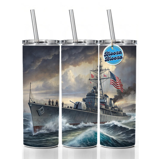 WWII US Navy Destroyer at Sea Skinny Tumbler 20oz with Straw Insulated Water Bottle Gift
