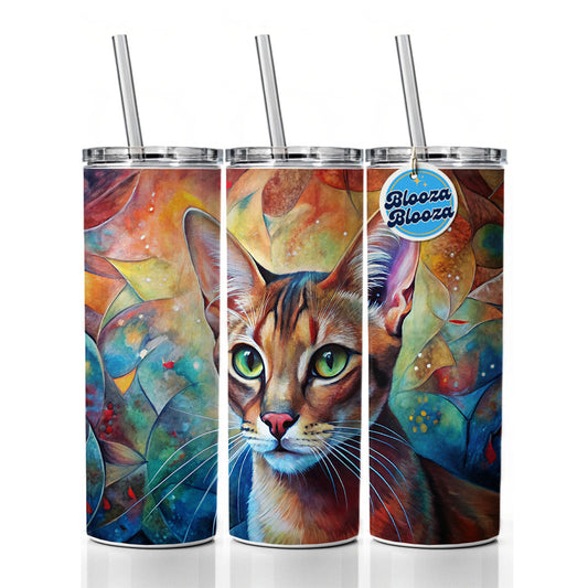 Abyssinian Cat Abstract Art Skinny Tumbler 20oz with Straw Insulated Water Bottle Gift