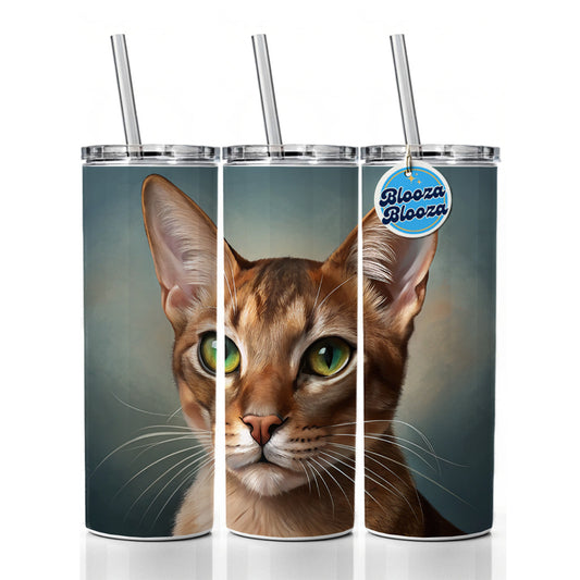 Abyssinian Cat Illustration Skinny Tumbler 20oz with Straw Insulated Water Bottle Gift