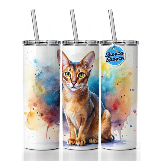 Abyssinian Cat Watercolor Style Skinny Tumbler 20oz with Straw Insulated Water Bottle Gift