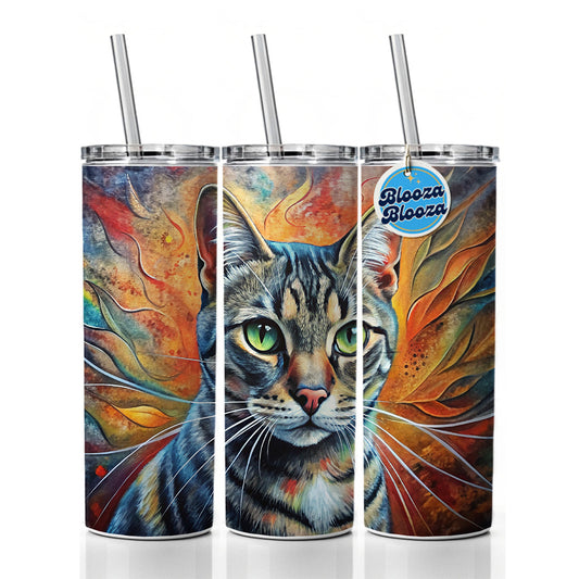 American Shorthair Cat Abstract Art Skinny Tumbler 20oz with Straw Insulated Water Bottle Gift