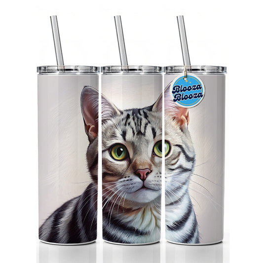 American Shorthair Cat Illustration Skinny Tumbler 20oz with Straw Insulated Water Bottle Gift
