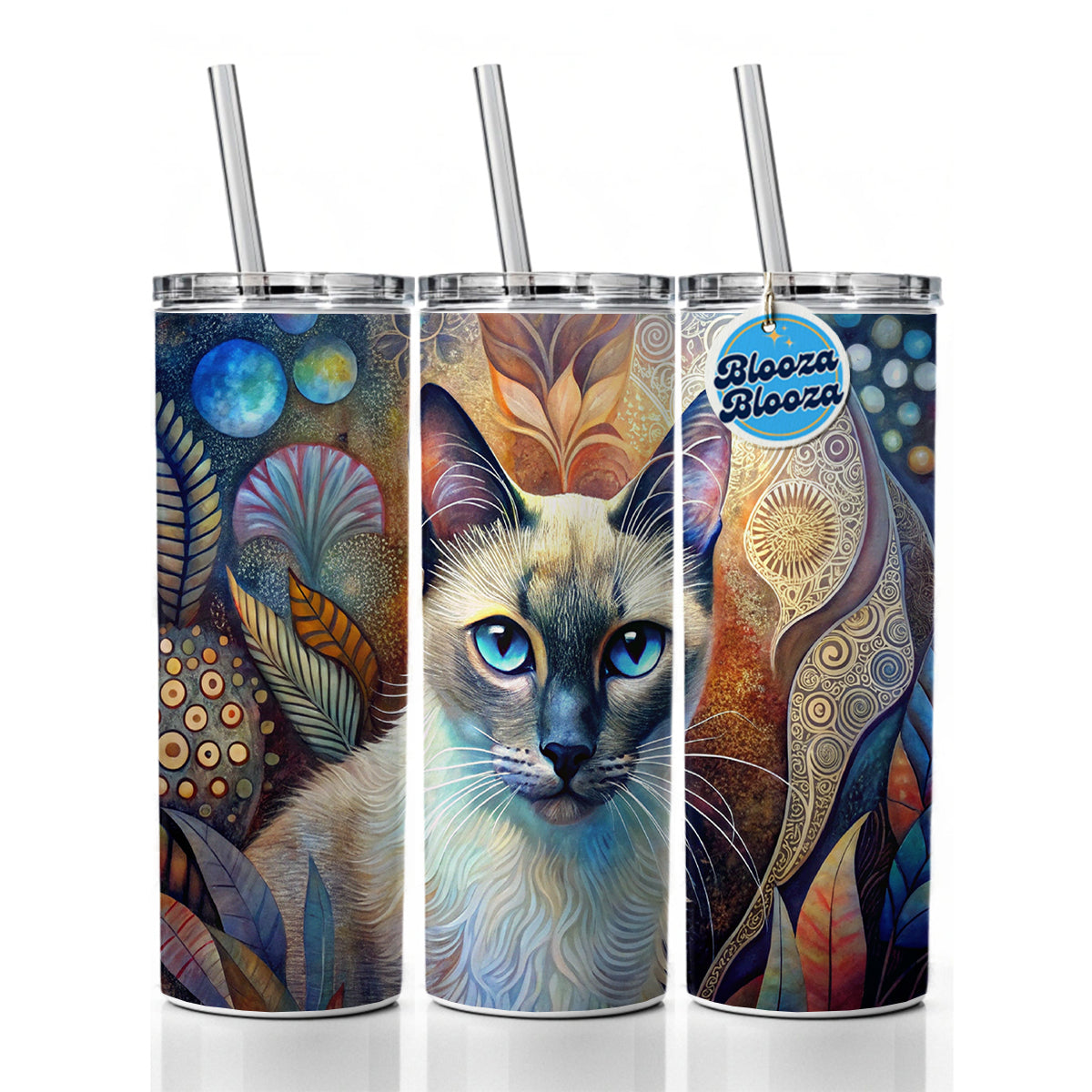 Balinese Cat Abstract Art Skinny Tumbler 20oz with Straw Insulated Water Bottle Gift
