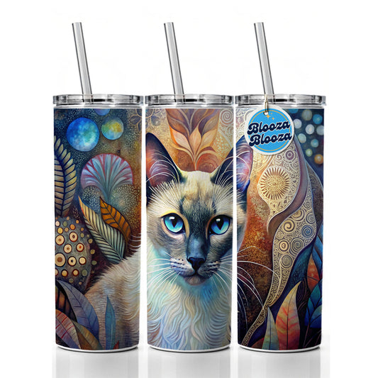 Balinese Cat Abstract Art Skinny Tumbler 20oz with Straw Insulated Water Bottle Gift