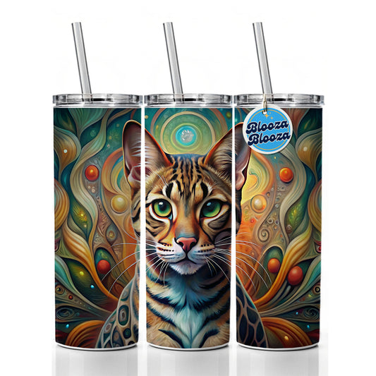 Bengal Cat Abstract Art Skinny Tumbler 20oz with Straw Insulated Water Bottle Gift