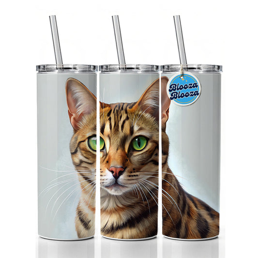 Bengal Cat Illustration Skinny Tumbler 20oz with Straw Insulated Water Bottle Gift
