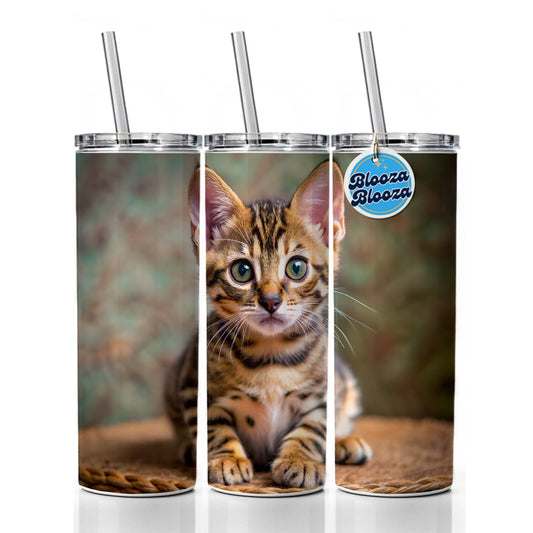 Bengal Cat Kitten Photo Skinny Tumbler 20oz with Straw Insulated Water Bottle Gift