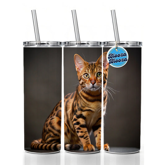 Bengal Cat Photo Skinny Tumbler 20oz with Straw Insulated Water Bottle Gift