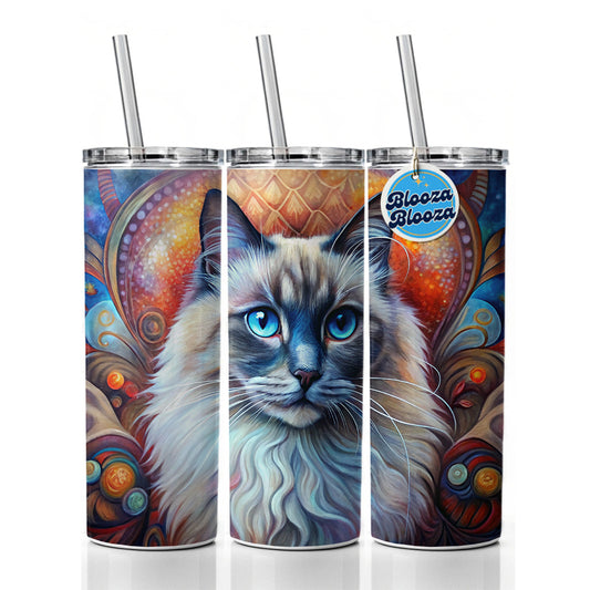 Birman Cat Abstract Art Skinny Tumbler 20oz with Straw Insulated Water Bottle Gift