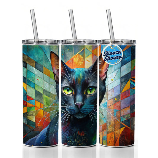 Bombay Black Cat Abstract Art Skinny Tumbler 20oz with Straw Insulated Water Bottle Gift
