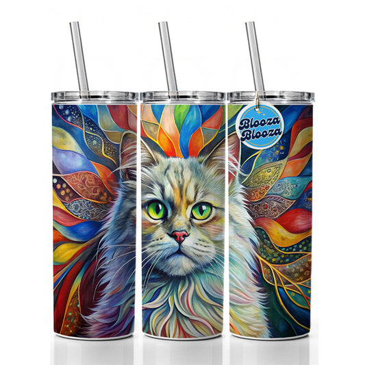 British Longhair Cat Abstract Art Skinny Tumbler 20oz with Straw Insulated Water Bottle Gift