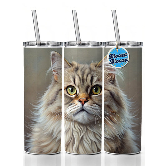 British Longhair Cat Illustration Skinny Tumbler 20oz with Straw Insulated Water Bottle Gift