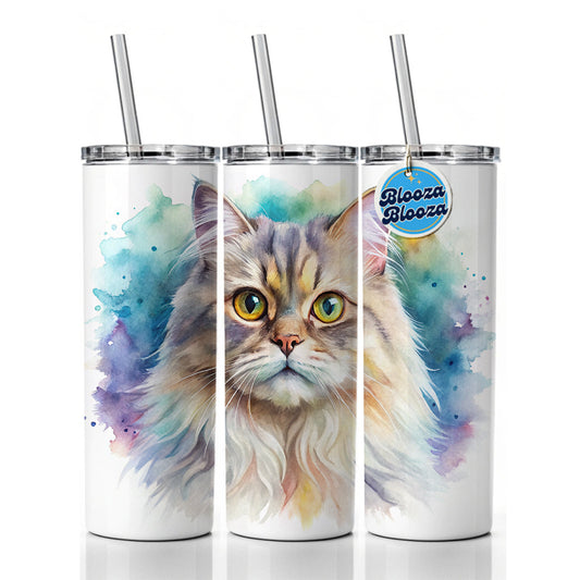 British Longhair Cat Watercolor Style Skinny Tumbler 20oz with Straw Insulated Water Bottle Gift