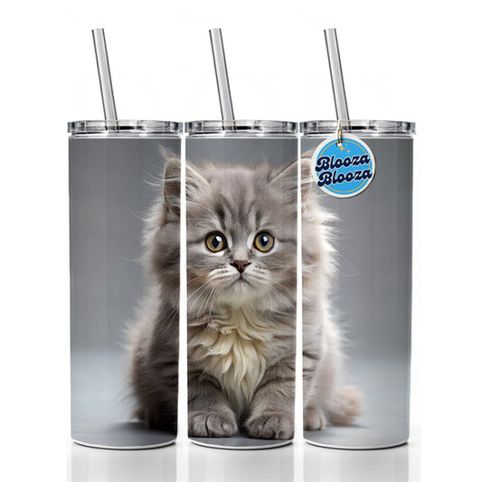 British Longhair Gray Cat Kitten Photo Skinny Tumbler 20oz with Straw Insulated Water Bottle Gift