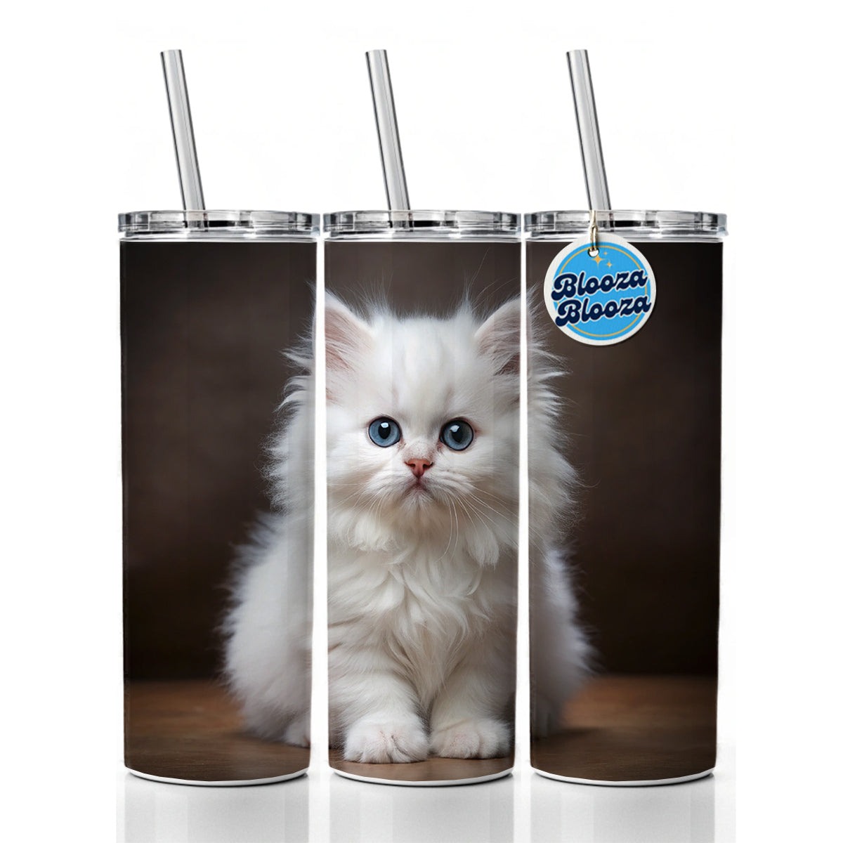 British Longhair White Cat Kitten Photo Skinny Tumbler 20oz with Straw Insulated Water Bottle Gift