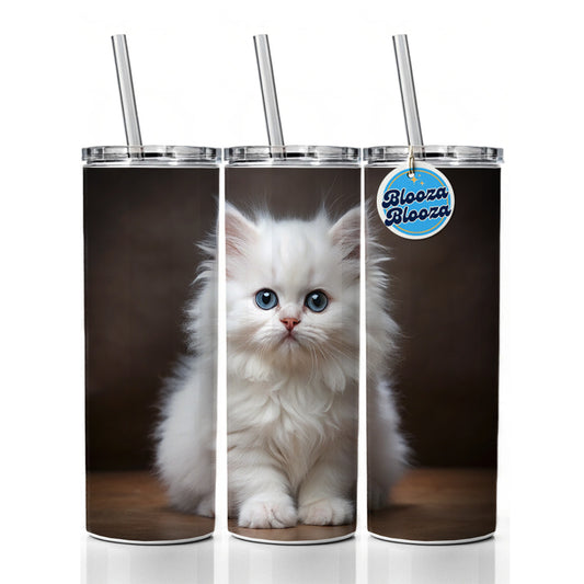 British Longhair White Cat Kitten Photo Skinny Tumbler 20oz with Straw Insulated Water Bottle Gift