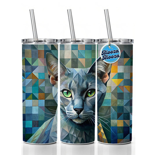 Burmese Cat Abstract Art Skinny Tumbler 20oz with Straw Insulated Water Bottle Gift