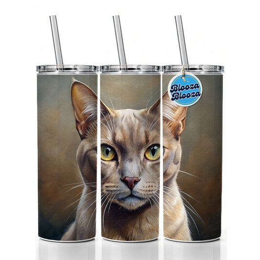 Burmese Cat Illustration Skinny Tumbler 20oz with Straw Insulated Water Bottle Gift