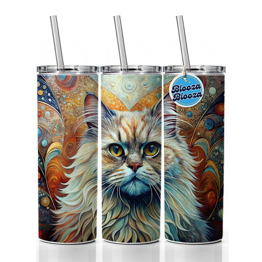 Classic Persian Cat Abstract Art Skinny Tumbler 20oz with Straw Insulated Water Bottle Gift