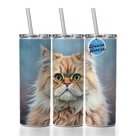 Classic Persian Cat Illustration Skinny Tumbler 20oz with Straw Insulated Water Bottle Gift