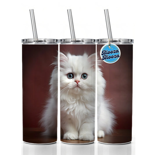 Classic Persian White Cat Kitten Photo Skinny Tumbler 20oz with Straw Insulated Water Bottle Gift