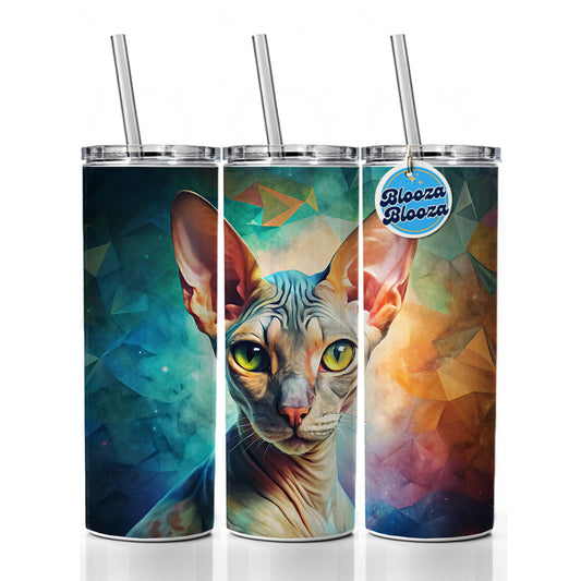 Cornish Rex Cat Abstract Art Skinny Tumbler 20oz with Straw Insulated Water Bottle Gift
