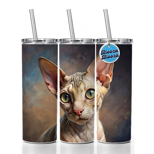 Cornish Rex Cat Illustration Skinny Tumbler 20oz with Straw Insulated Water Bottle Gift