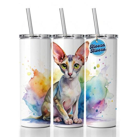 Cornish Rex Cat Watercolor Style Skinny Tumbler 20oz with Straw Insulated Water Bottle Gift