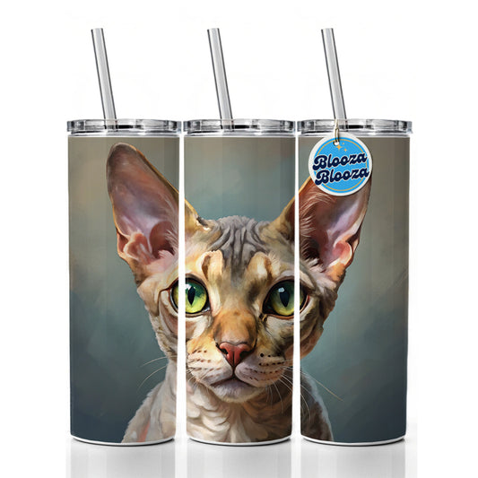 Devon Rex Cat Illustration Skinny Tumbler 20oz with Straw Insulated Water Bottle Gift