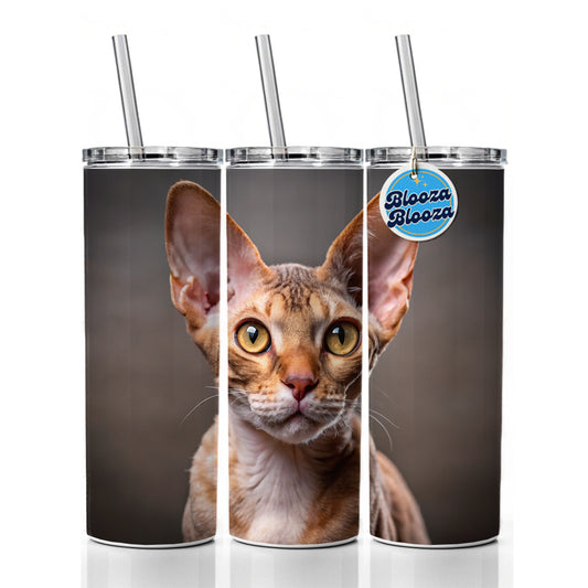 Devon Rex Cat Photo Skinny Tumbler 20oz with Straw Insulated Water Bottle Gift