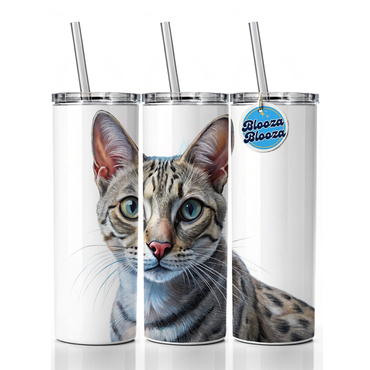 Egyptian Mau Cat Illustration Skinny Tumbler 20oz with Straw Insulated Water Bottle Gift