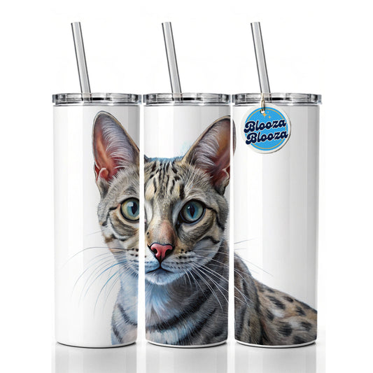 Egyptian Mau Cat Illustration Skinny Tumbler 20oz with Straw Insulated Water Bottle Gift
