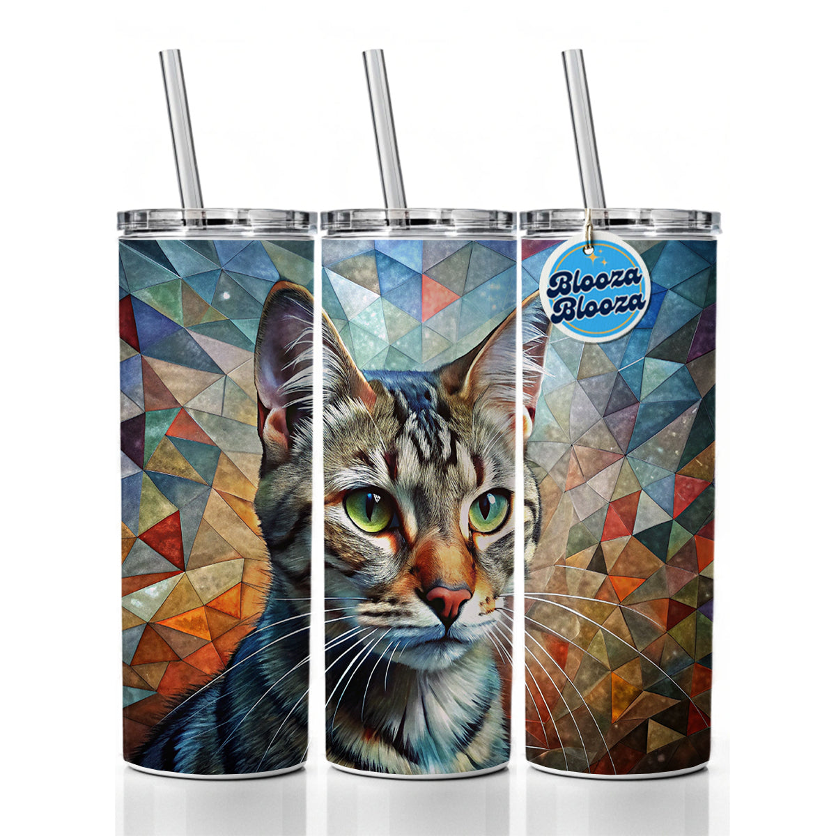 European Shorthair Cat Abstract Art Skinny Tumbler 20oz with Straw Insulated Water Bottle Gift