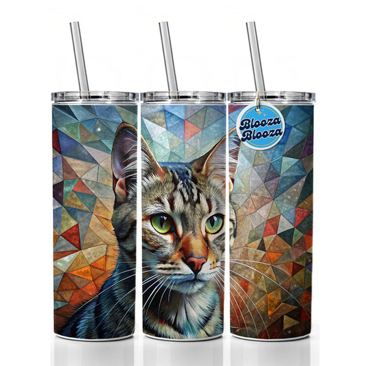 European Shorthair Cat Abstract Art Skinny Tumbler 20oz with Straw Insulated Water Bottle Gift