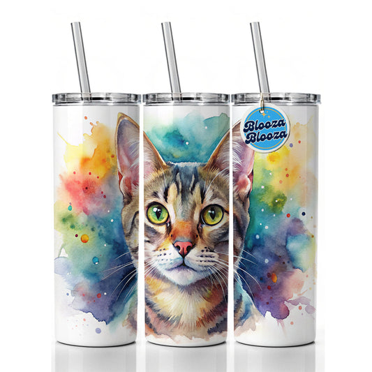 European Shorthair Cat Watercolor Style Skinny Tumbler 20oz with Straw Insulated Water Bottle Gift
