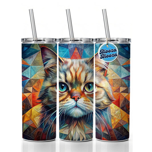 Exotic Shorthair Cat Abstract Art Skinny Tumbler 20oz with Straw Insulated Water Bottle Gift