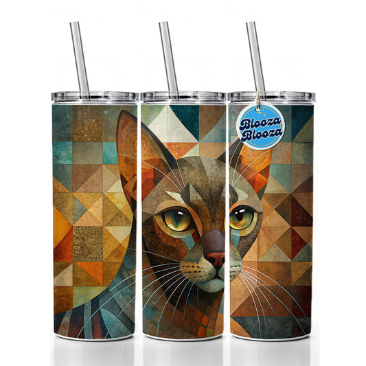 Havana Brown Cat Abstract Art Skinny Tumbler 20oz with Straw Insulated Water Bottle Gift