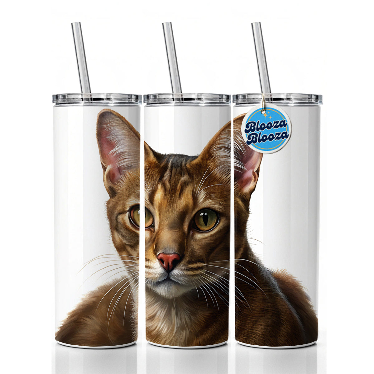 Havana Brown Cat Illustration Skinny Tumbler 20oz with Straw Insulated Water Bottle Gift