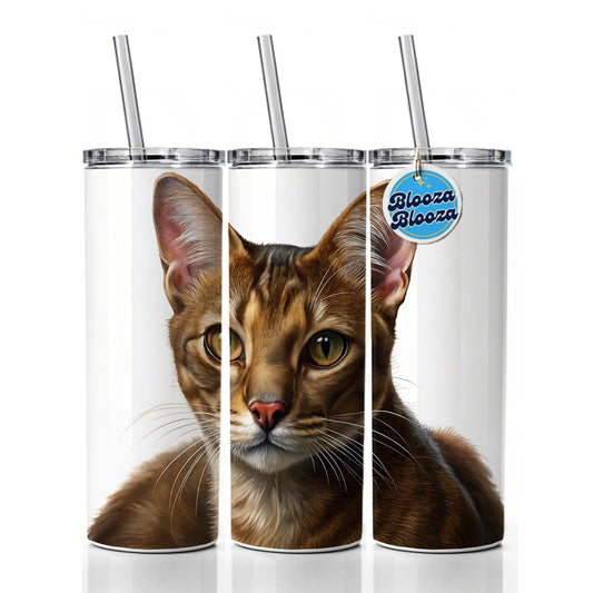 Havana Brown Cat Illustration Skinny Tumbler 20oz with Straw Insulated Water Bottle Gift