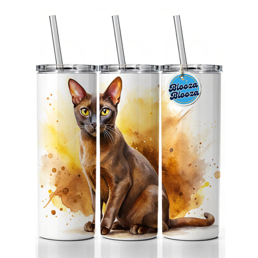 Havana Brown Cat Watercolor Style Skinny Tumbler 20oz with Straw Insulated Water Bottle Gift