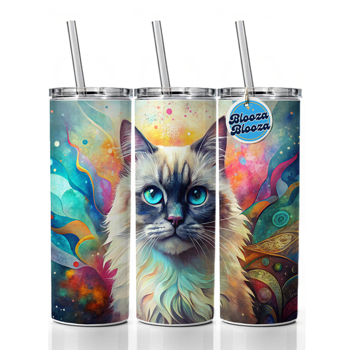 Himalayan Cat Abstract Art Skinny Tumbler 20oz with Straw Insulated Water Bottle Gift