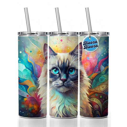 Himalayan Cat Abstract Art Skinny Tumbler 20oz with Straw Insulated Water Bottle Gift